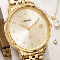 Kit Relógio Feminino Coração Dourado Mondainecolar Original