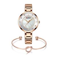 Kit Relógio Feminino Curren Quartzo Gold Rose Com Bracelete