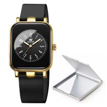 Kit Relógio Feminino De Pulso Gold Luxo Analógico + Espelho