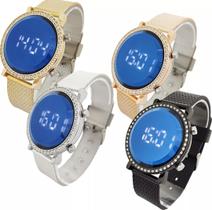 Kit Relógio Feminino Digital Strass Silicone Ajustável + Conjunto Colar e Brincos Folheado Ouro Presente Lembrancinha