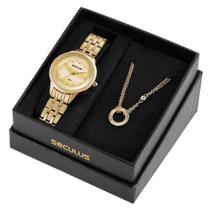 Kit Relógio Feminino Dourado Com Colar - Seculus