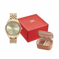Kit Relógio Feminino Dourado com Porta Joias de Bolsa - 32806LPMKDE1 Kit Relógio Feminino Dourado com Porta Joias de Bolsa - 32806LPMKDE1