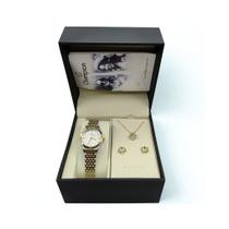 Kit Relógio feminino dourado com prata 26 mm analógico Champion