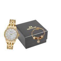 Kit Relógio Feminino Dourado Com Pulseira de Berloques - Seculus
