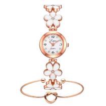 Kit Relógio Feminino Dourado Pulseira Pedras Flor Bracelete Kit Relógio Feminino Dourado Pulseira Pedras Flor Bracelete