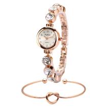 Kit Relógio Feminino Dourado Quartz Com Pedras + Bracelete