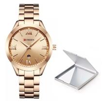 Kit Relógio Feminino Dourado Rose Analógico Curren + Espelho Kit Relógio Feminino Dourado Rose Analógico Curren + Espelho