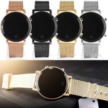 kit relógio feminino dourado silicone digital led garantia
