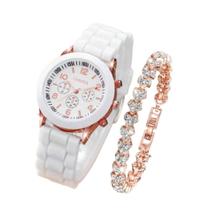 Kit Relógio Feminino Geneva Com Pulseira De Silicone Branco