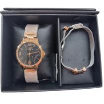 Kit Relógio Feminino Lince Dourado LRR4682L