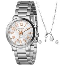 Kit Relógio Feminino Lince Prata com Números Rose Original Lrmh227l40 S2sx