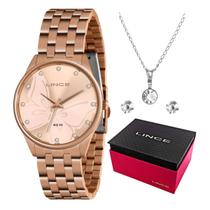 Kit relógio feminino lince rosé + colar + brincos lrrh158lr1rx