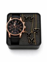 Kit Relógio Feminino Luxo + Acessórios Borboleta Folheados Ouro Elegante