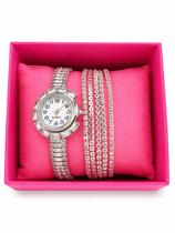 Kit Relógio Feminino Luxo Prateado com Pulseira de Strass Elegante Presente