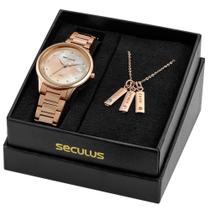 Kit Relógio Feminino Madrepérola Rosé Com Colar - Seculus