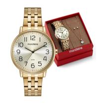 Kit Relógio Feminino Mondaine Casual Dourado À Prova D'Água 50M 32599Lpmkde1K1