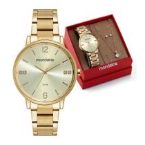 Kit Relógio Feminino Mondaine Cristais Dourado À Prova D'Água 50M 32600Lpmkde1K1 Kit Relógio Feminino Mondaine Cristais Dourado À Prova D'Água 50M 32600Lpmkde1K1