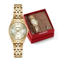 Kit Relógio Feminino Mondaine Cristais Dourado À Prova D'Água 50M 32607Lpmkde1K1