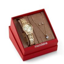 Kit Relógio Feminino Mondaine Cristais Dourado Analógico Kit Relógio Feminino Mondaine Cristais Dourado Analógico