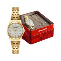 Kit Relógio Feminino Mondaine Dourado 50m 99919LPMKDE1K1