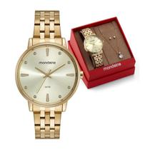 Kit Relógio Feminino Mondaine Dourado À Prova D'Água 50M 32598Lpmkde1K1