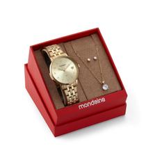Kit Relogio Feminino Mondaine Dourado Colar Brincos Original 32597lpmkde1k1