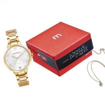 Kit Relógio Feminino Mondaine Dourado Com Colar E Brincos 32738LPMKDE1K1