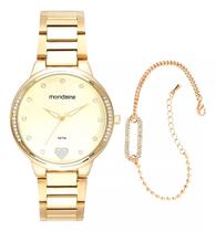 Kit Relógio Feminino Mondaine Dourado com Pulseira de Aço Inoxídavel Brinde Dourado Original com Nota Fiscal e Garantia de 12 Meses