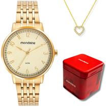Kit Relógio Feminino Mondaine Dourado Numeros com Colar 32677lpmvde1