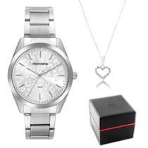Kit Relógio Feminino Mondaine Prata Animal Print Coração 32800l0mvne2