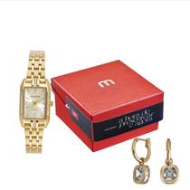 Kit Relógio Feminino Mondaine Quadrado Dourado com Brincos 32756LPMKDE1K1