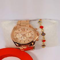 Kit Relógio Feminino Pallyjane + Pulseira Olho Grego a Prova água Luxo
