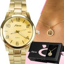 Kit relógio feminino personalizado arvoredavida Colar