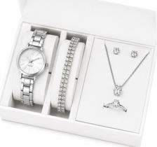 Kit Relógio Feminino Prata com Joias Presente Luxo Kit Relógio Feminino Prata com Joias Presente Luxo