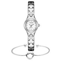 Kit Relógio Feminino Prata Pequeno Quartz Bracelete Coração - PENDULARI