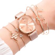 Kit relógio feminino rosê com braceletes