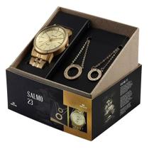 Kit Relógio Feminino Seculus e Colar Salmo Dourado Original