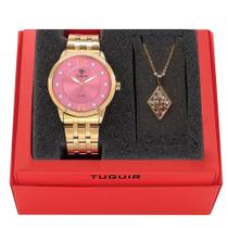 Kit Relógio Feminino Tuguir Analógico W2122 Dourado E Rosa