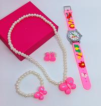 Kit Relógio Infantil Analógico Redondo quartzo Silicone Desenho animados 3D + Conjunto Colar Pulseira Anel Miçangas Kit Relógio Infantil Analógico Redondo quartzo Silicone Desenho animados 3D + Conjunto Colar Pulseira Anel Miçangas