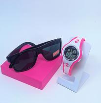 Kit Relógio Infantil Digital Alarme Luz Led Esporte Watch Menino/Menina + Óculos de Sol Quadrado Flexível para Crianças