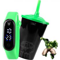 Kit Relogio Infantil digital bracelete heroi + copo presente