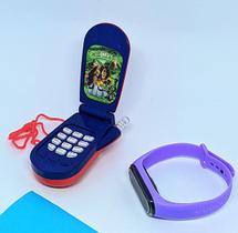 Kit Relógio Infantil Digital Led Bracelete Prova água Meninos + Celular Brinquedo Toca Musica Som Pisca Luz Colorido