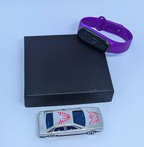 Kit Relógio Infantil Digital Led Bracelete Silicone Prova água + Carro de Brinquedo Carrinho Miniatura mini Car Plastico