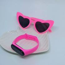 Kit Relógio Infantil Digital Led Menina Prova água Esporte + Óculos de Sol Formato Coração para Crianças