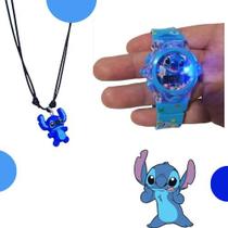 Kit Relógio Infantil DIGITAL Led pisca Luz led colorido Stitch Angel Lilo musical + Colar desenho 3D Moda Kit Relógio Infantil DIGITAL Led pisca Luz led colorido Stitch Angel Lilo musical + Colar desenho 3D Moda