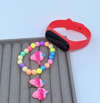 Kit Relógio Infantil Digital Led Prova água Bacelete Silicone Crianças Menina + Pulseira Brincos Anel Miçangas Coloridas