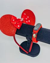 kit Relógio Infantil Digital Led Prova água Desenho Animado Disney Miney Mouse Mickey + Tiara Arquinho Orelha Minnie