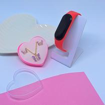 Kit Relógio Infantil Digital Led Silicone Ajustável Prova água + Conjunto Colar e Brincos Meninas Caixa Coração Moda
