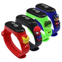 Kit Relógio Infantil Digital Led Touch Super Heróis Infantil Menino Criança Aventureira