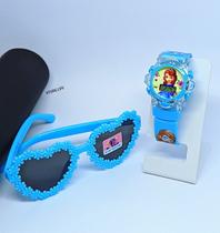 Kit Relógio Infantil Digital Meninas Pisca Luz Led Colorido Princesas Frozen Barbie + Óculos de Sol Coração Florzinhas